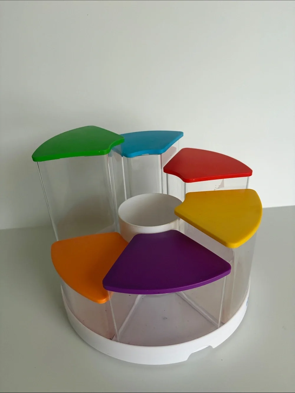 NWOT Amazon Rotating Snack & Toy Storage Carousel with Multicolor Lids